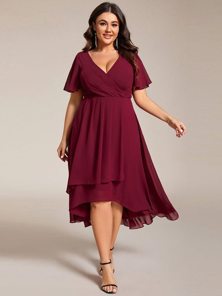 Funkelndes Abendkleid in A-Linie mit Empire-Taille und langen ?rmeln #farbe_Burgundy