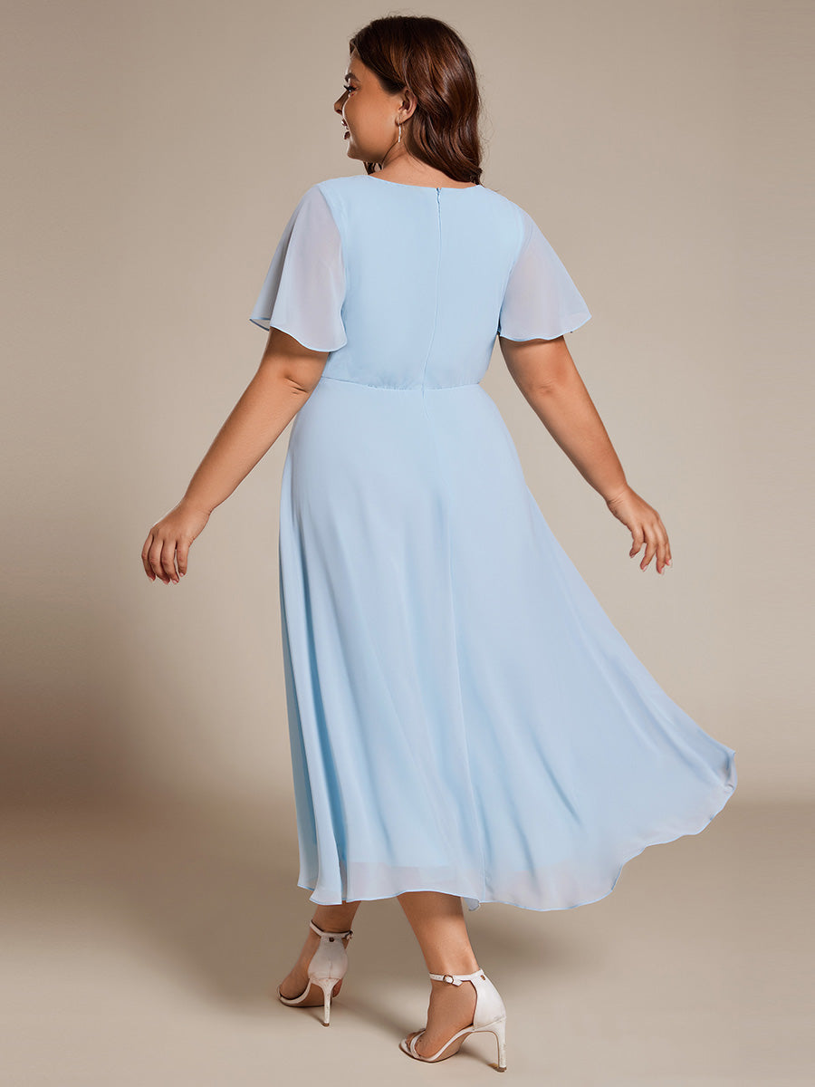 Funkelndes Abendkleid in A-Linie mit Empire-Taille und langen ?rmeln #farbe_Himmelblau