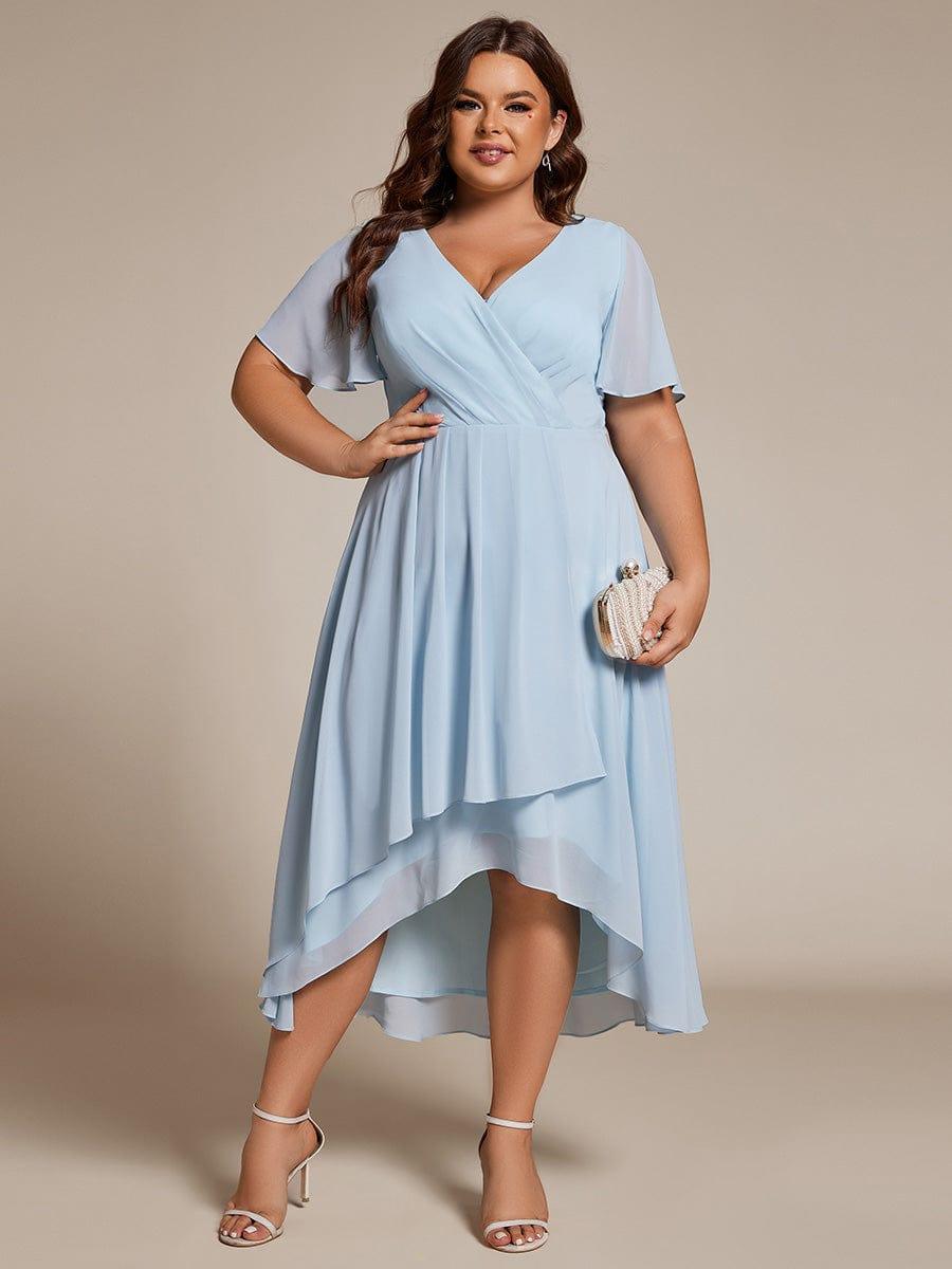 Funkelndes Abendkleid in A-Linie mit Empire-Taille und langen ?rmeln #farbe_Blau