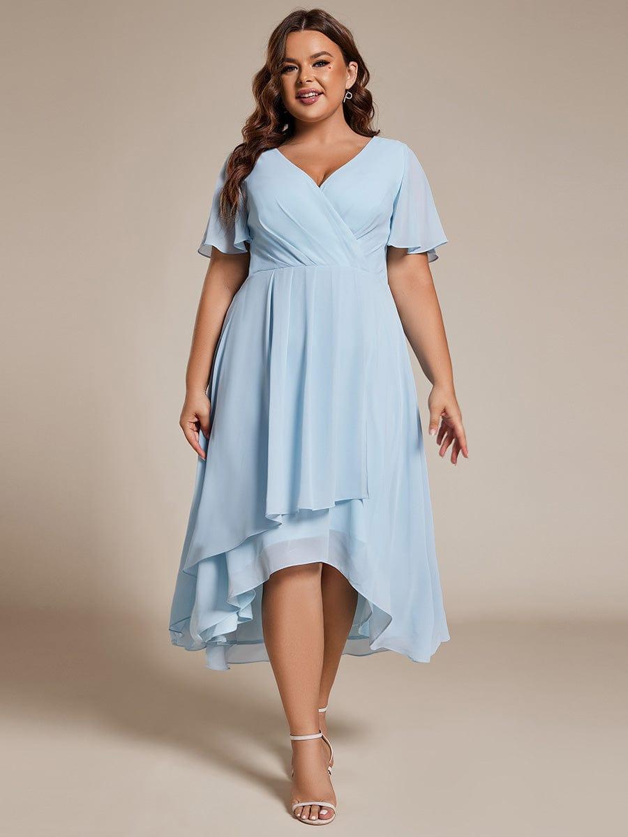 Funkelndes Abendkleid in A-Linie mit Empire-Taille und langen ?rmeln #farbe_Blau