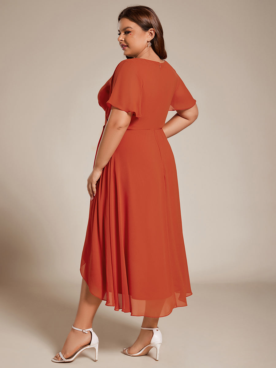 Funkelndes Abendkleid in A-Linie mit Empire-Taille und langen ?rmeln #farbe_Gebranntes Orange