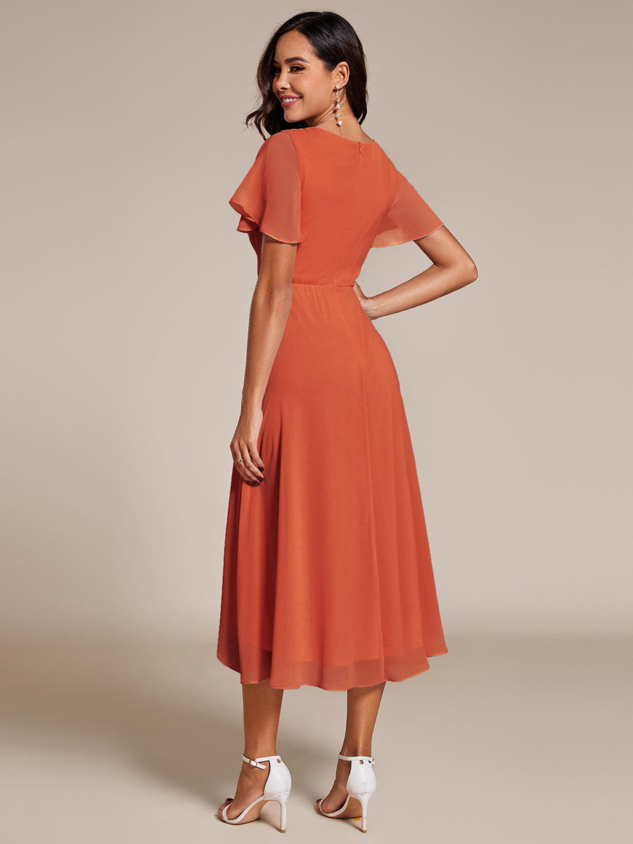Funkelndes Abendkleid in A-Linie mit Empire-Taille und langen ?rmeln #farbe_Gebranntes Orange