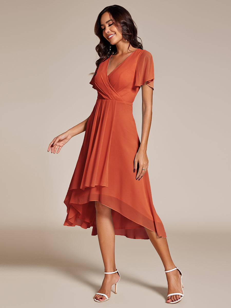Funkelndes Abendkleid in A-Linie mit Empire-Taille und langen ?rmeln #farbe_Gebranntes Orange