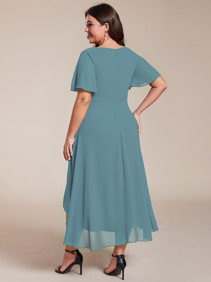 Funkelndes Abendkleid in A-Linie mit Empire-Taille und langen ?rmeln #farbe_Dusty Blau