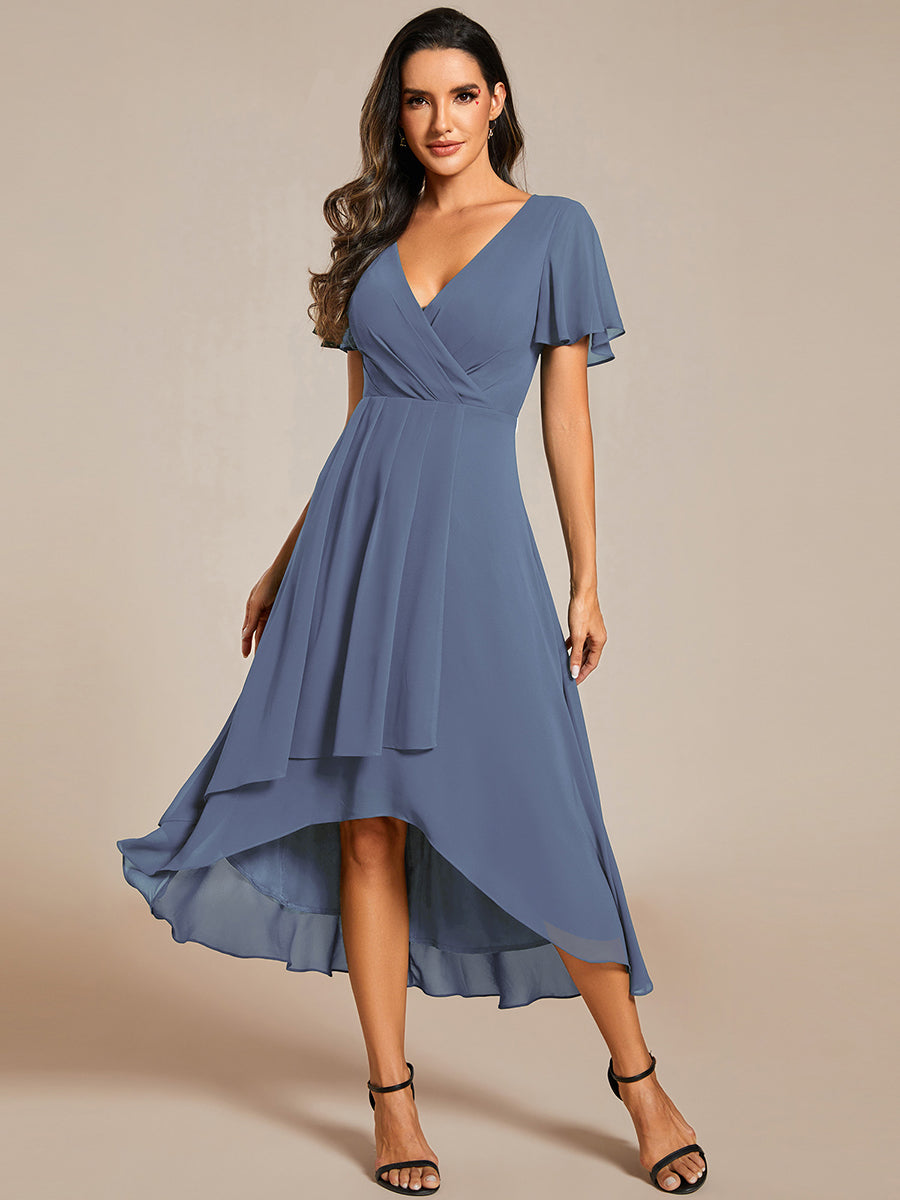 Funkelndes Abendkleid in A-Linie mit Empire-Taille und langen ?rmeln #farbe_Taubenblau