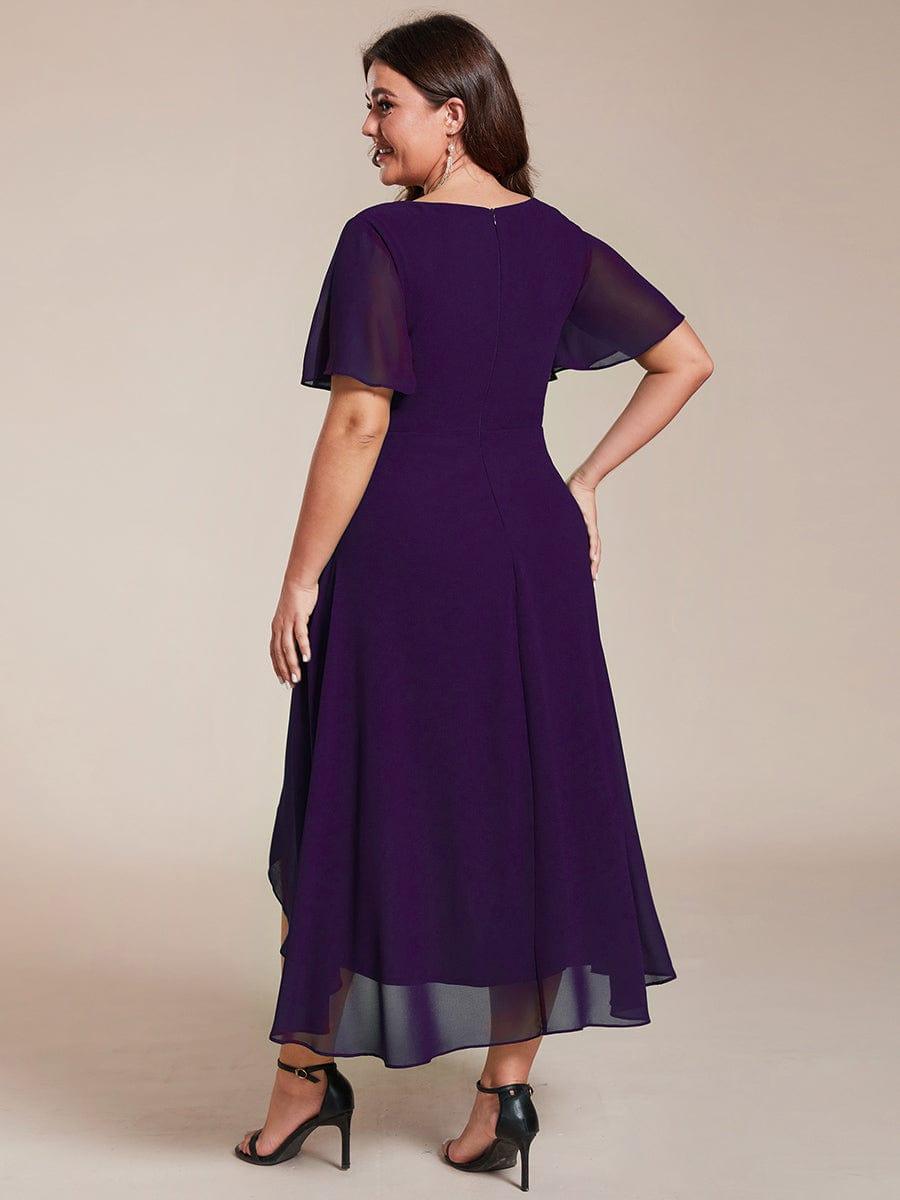 Funkelndes Abendkleid in A-Linie mit Empire-Taille und langen ?rmeln #farbe_Dunkel Violett