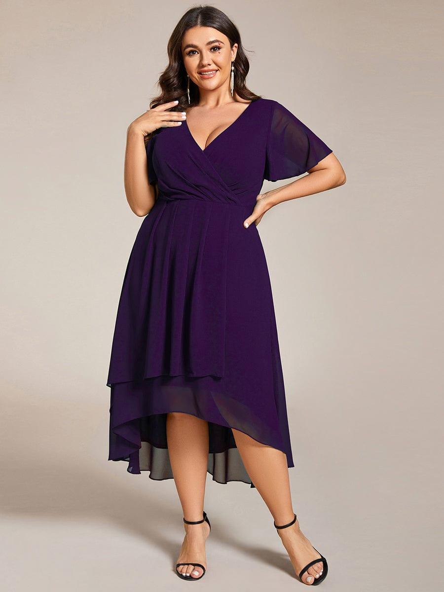 Funkelndes Abendkleid in A-Linie mit Empire-Taille und langen ?rmeln #farbe_Dunkel Violett