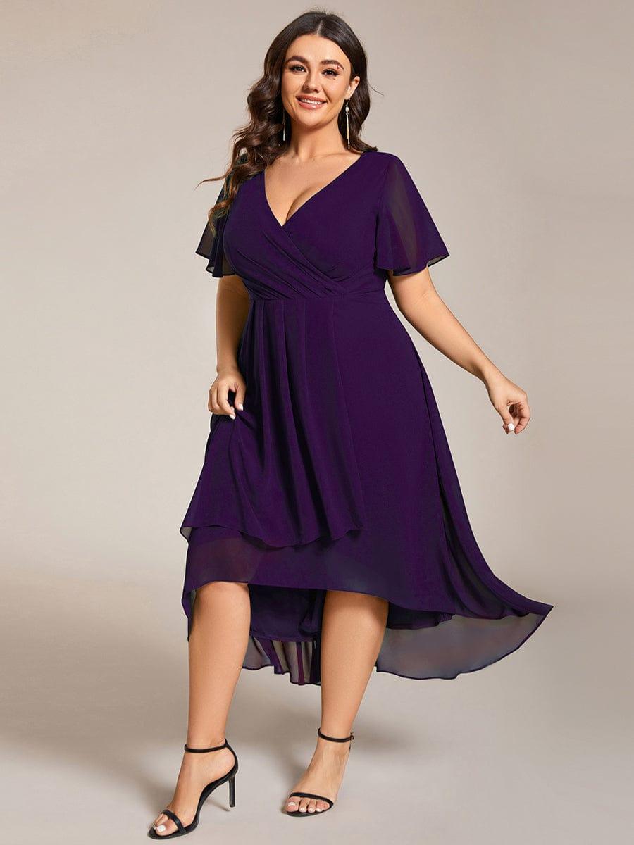 Funkelndes Abendkleid in A-Linie mit Empire-Taille und langen ?rmeln #farbe_Dunkel Violett