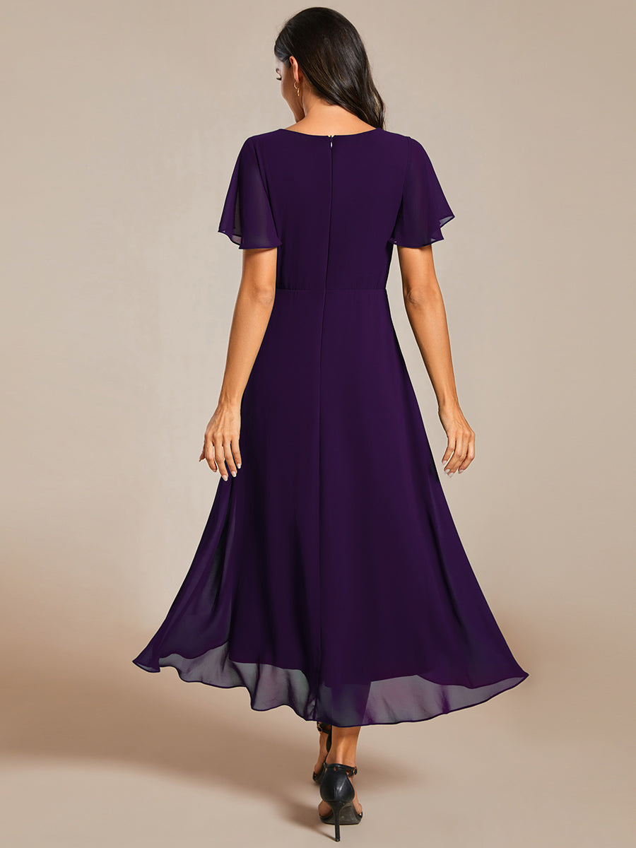 Funkelndes Abendkleid in A-Linie mit Empire-Taille und langen ?rmeln #farbe_Dunkelviolett
