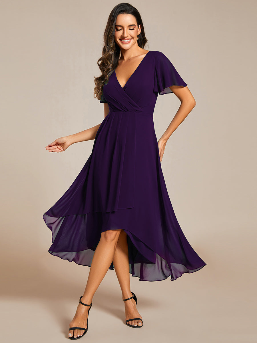 Funkelndes Abendkleid in A-Linie mit Empire-Taille und langen ?rmeln #farbe_Dunkelviolett
