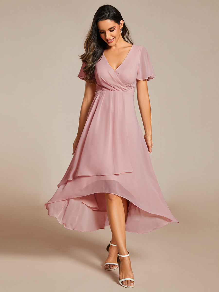 Funkelndes Abendkleid in A-Linie mit Empire-Taille und langen ?rmeln #farbe_Altrosa