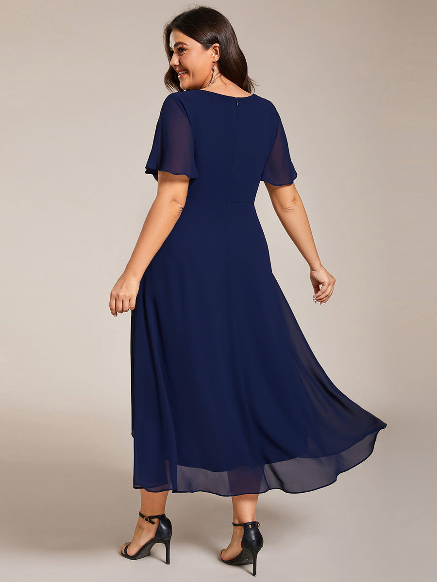 Funkelndes Abendkleid in A-Linie mit Empire-Taille und langen ?rmeln #farbe_Marineblau