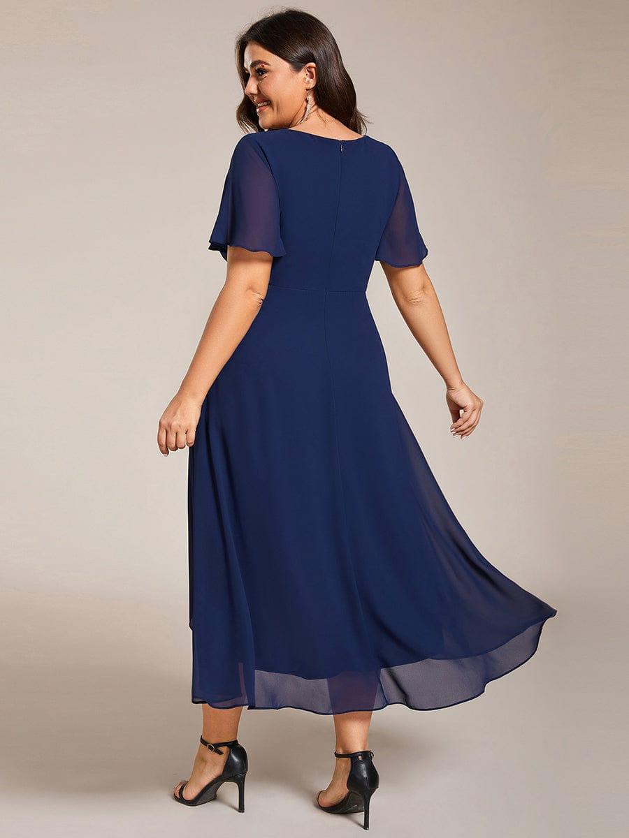 Funkelndes Abendkleid in A-Linie mit Empire-Taille und langen ?rmeln #farbe_Navy Blau