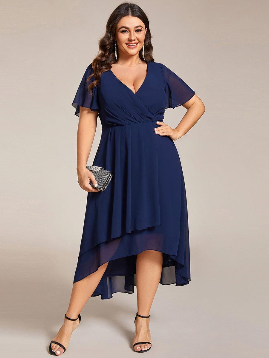 Funkelndes Abendkleid in A-Linie mit Empire-Taille und langen ?rmeln #farbe_Navy Blau