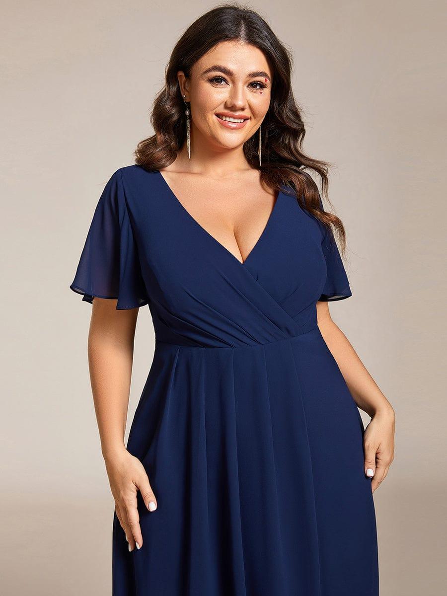 Funkelndes Abendkleid in A-Linie mit Empire-Taille und langen ?rmeln #farbe_Navy Blau