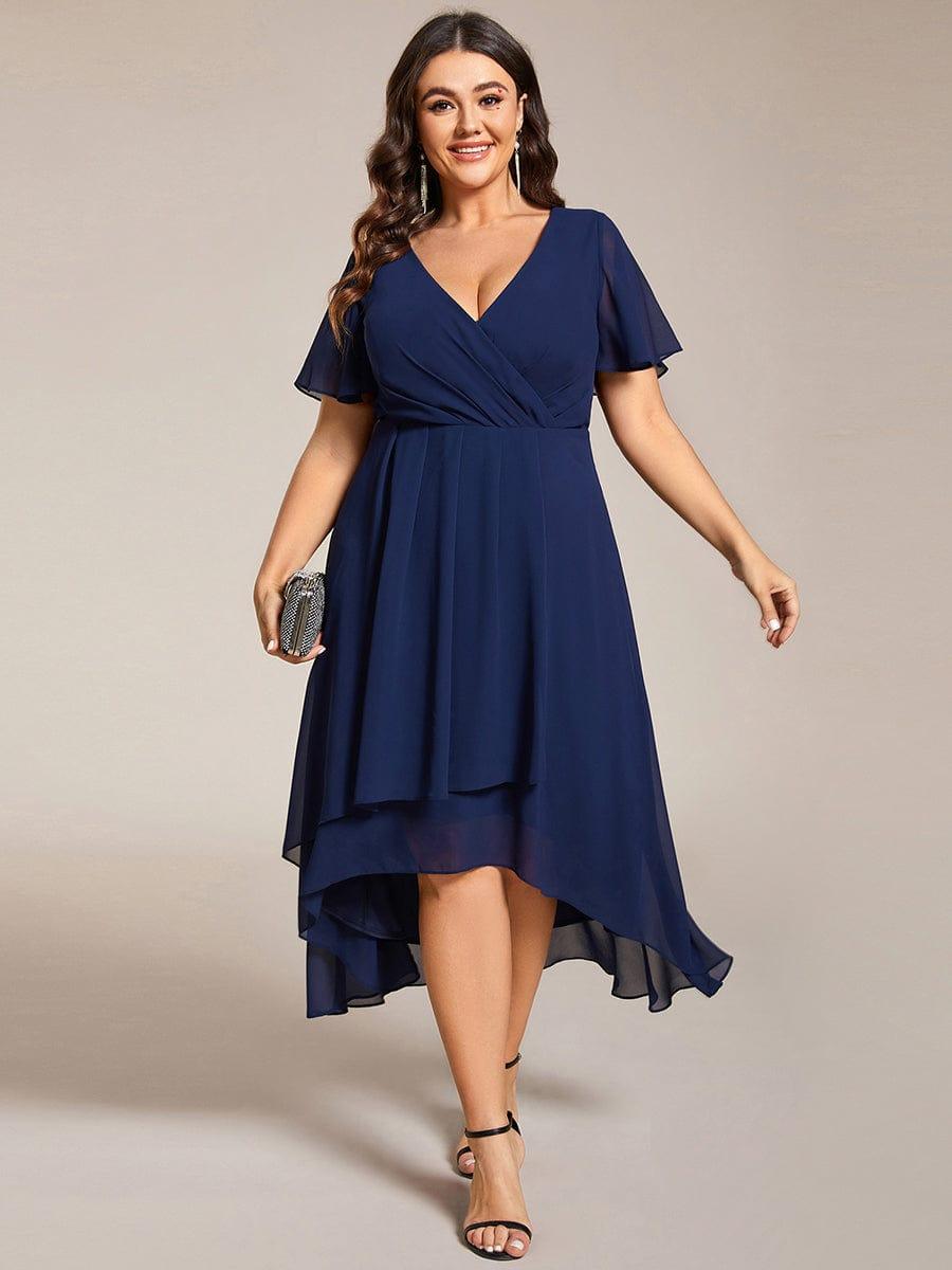 Funkelndes Abendkleid in A-Linie mit Empire-Taille und langen ?rmeln #farbe_Navy Blau