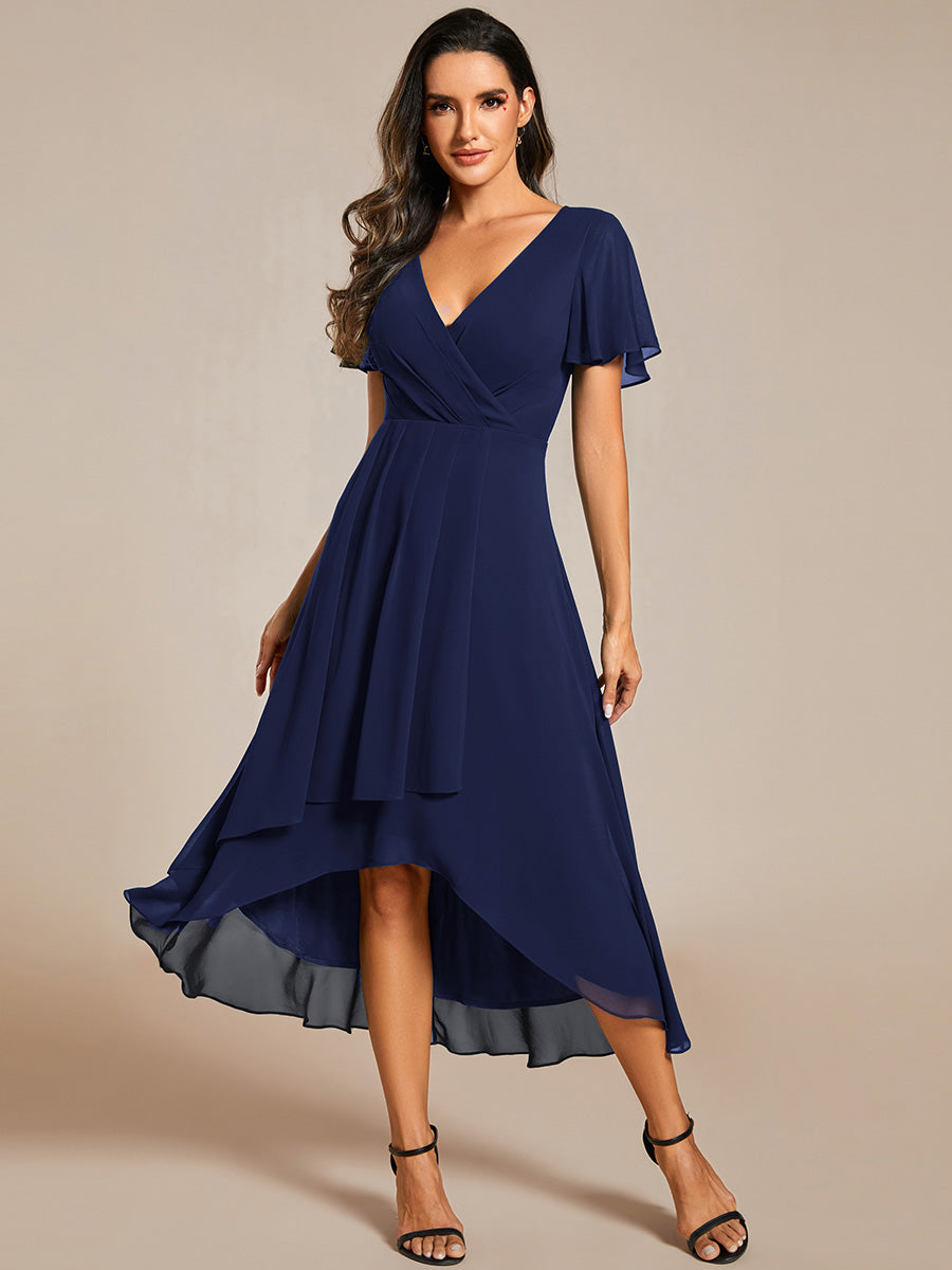 Funkelndes Abendkleid in A-Linie mit Empire-Taille und langen ?rmeln #farbe_Marineblau