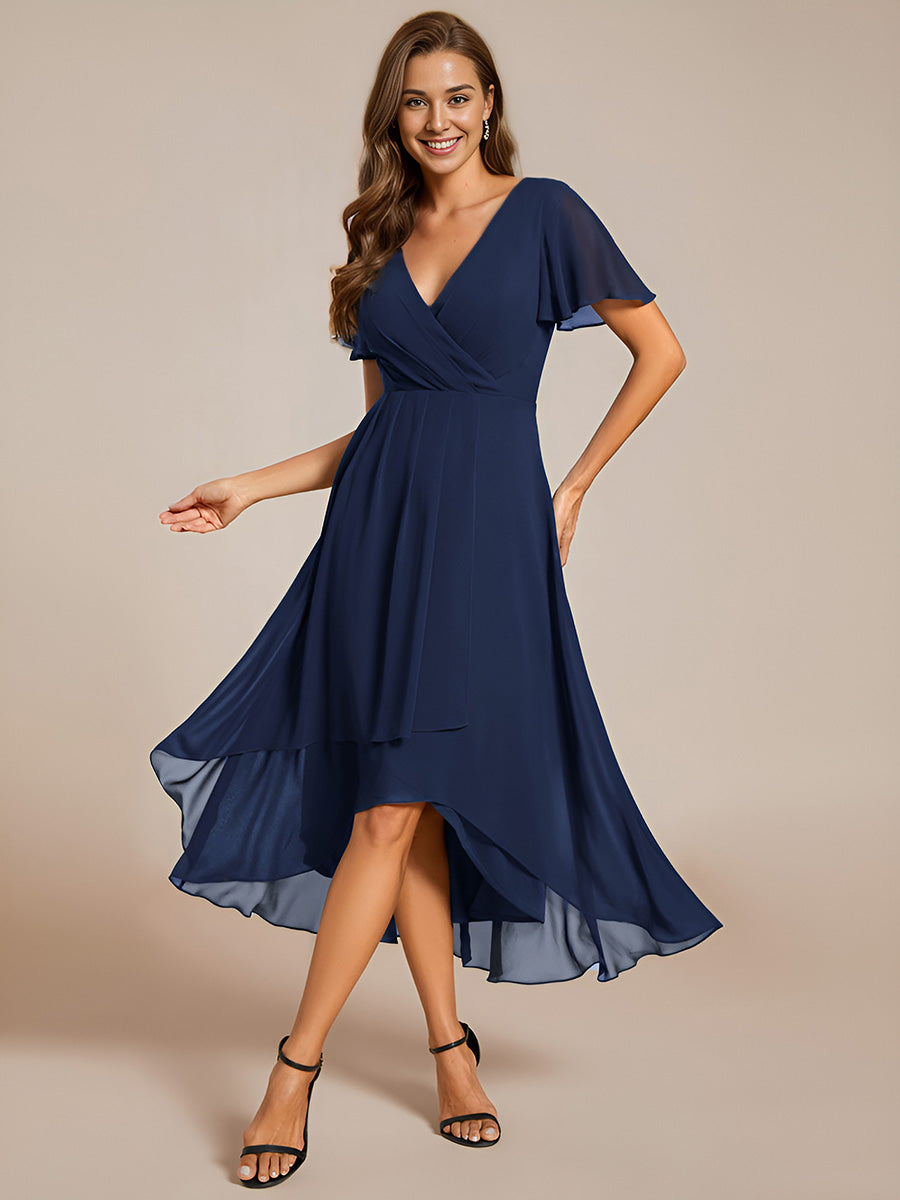 Funkelndes Abendkleid in A-Linie mit Empire-Taille und langen ?rmeln #farbe_Marineblau