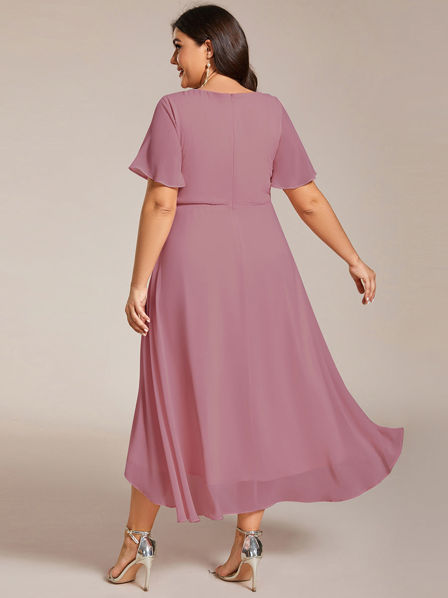 Funkelndes Abendkleid in A-Linie mit Empire-Taille und langen ?rmeln #farbe_Orchideenviolett