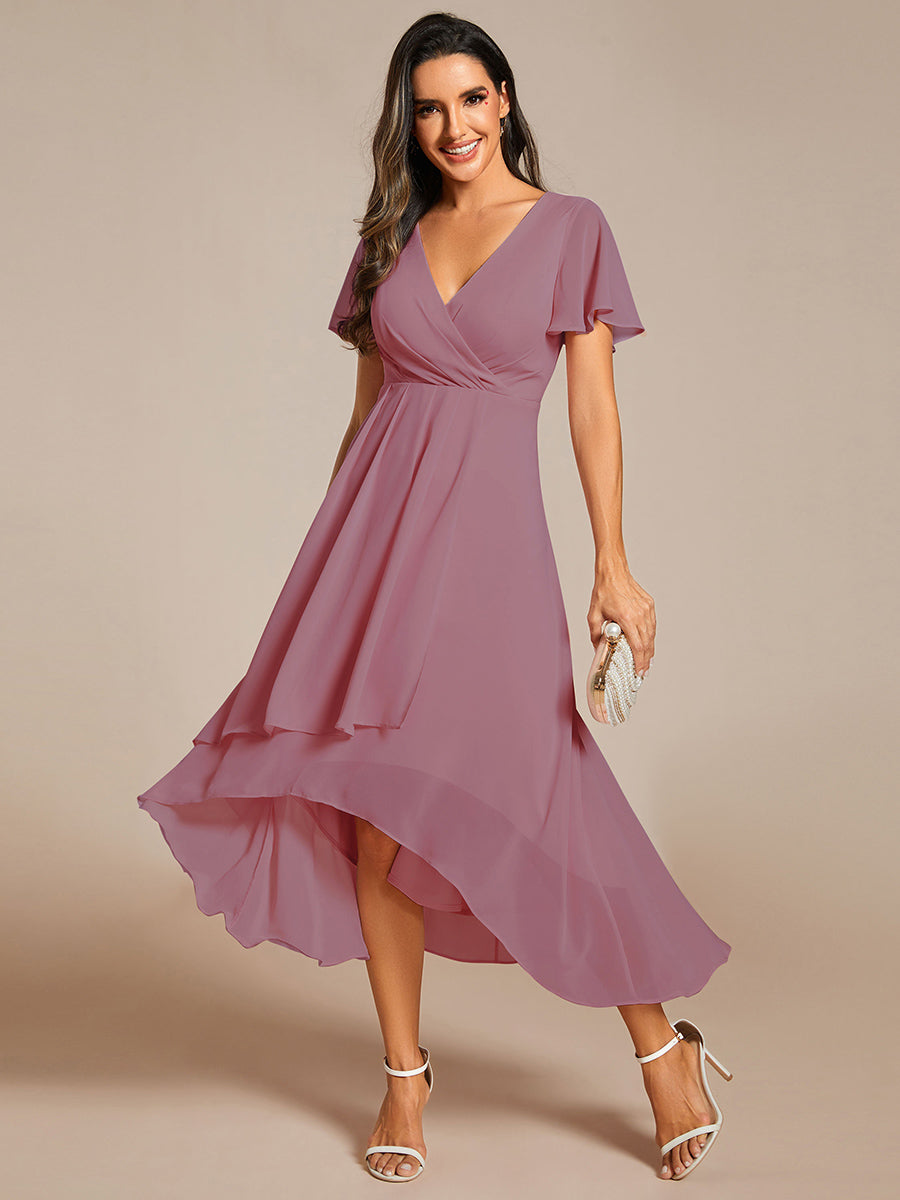 Funkelndes Abendkleid in A-Linie mit Empire-Taille und langen ?rmeln #farbe_Orchideenviolett