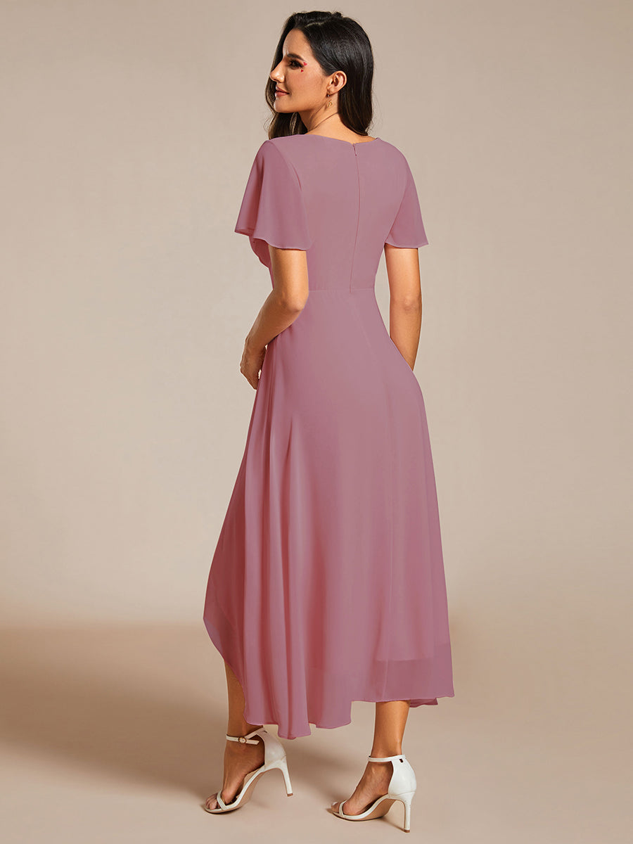 Funkelndes Abendkleid in A-Linie mit Empire-Taille und langen ?rmeln #farbe_Orchideenviolett