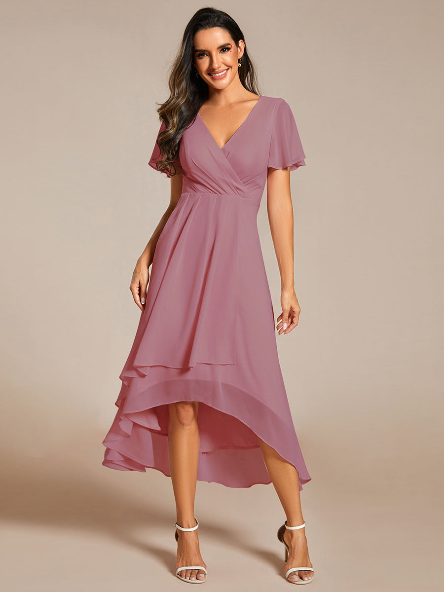 Funkelndes Abendkleid in A-Linie mit Empire-Taille und langen ?rmeln #farbe_Orchideenviolett