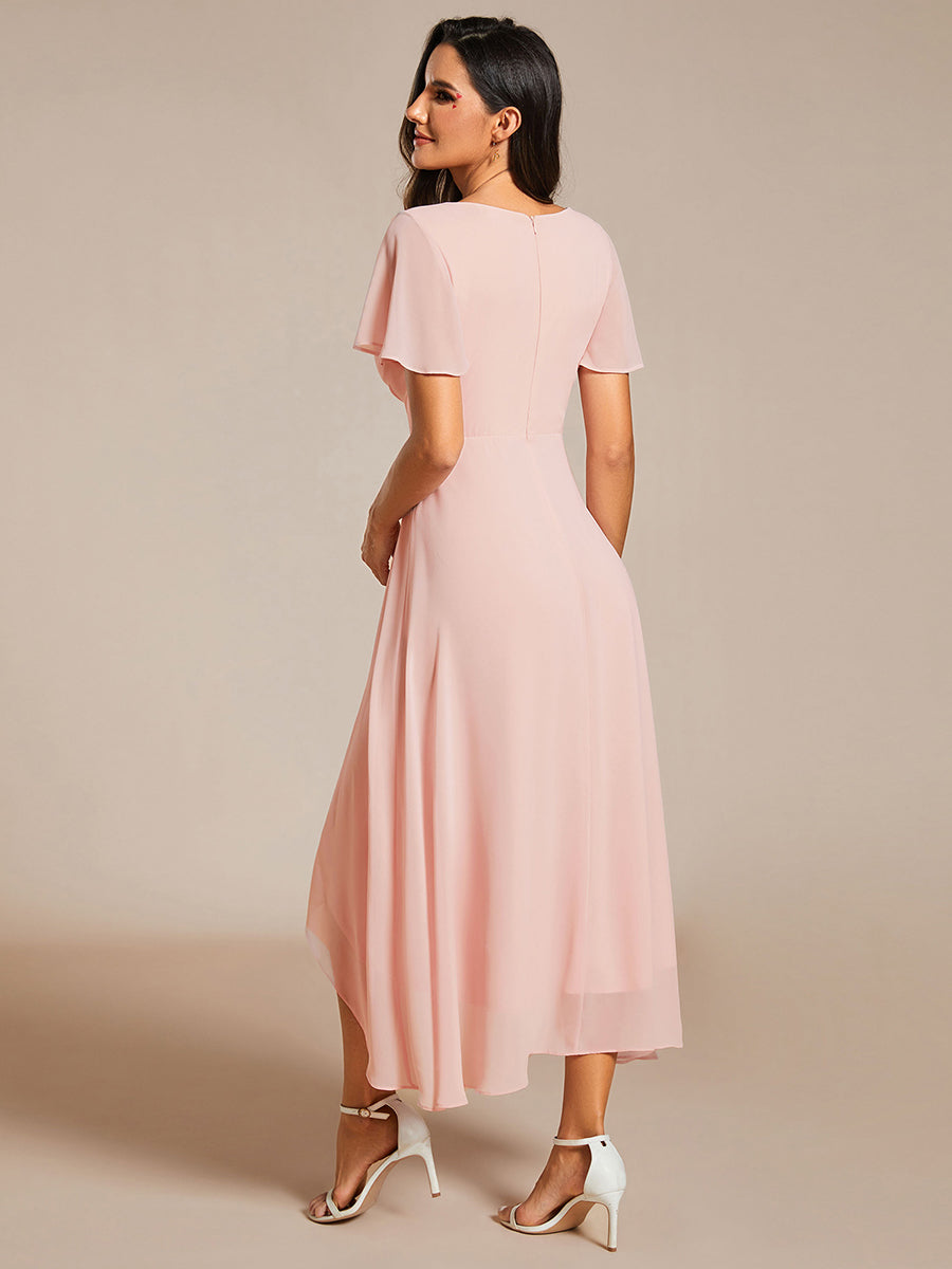 Funkelndes Abendkleid in A-Linie mit Empire-Taille und langen ?rmeln #farbe_Pink