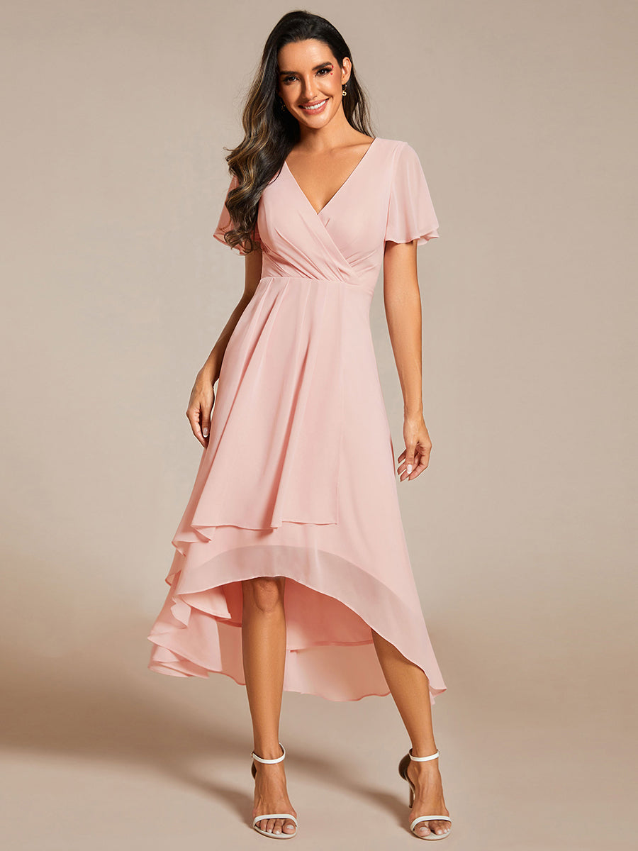 Funkelndes Abendkleid in A-Linie mit Empire-Taille und langen ?rmeln #farbe_Pink