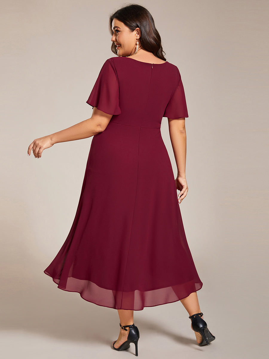Funkelndes Abendkleid in A-Linie mit Empire-Taille und langen ?rmeln #farbe_Burgunderrot