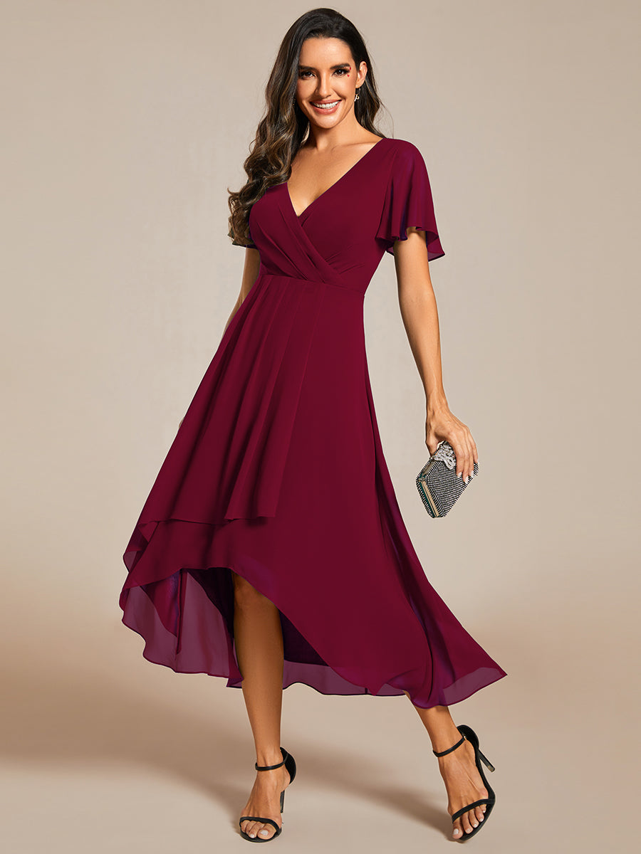 Funkelndes Abendkleid in A-Linie mit Empire-Taille und langen ?rmeln #farbe_Burgunderrot