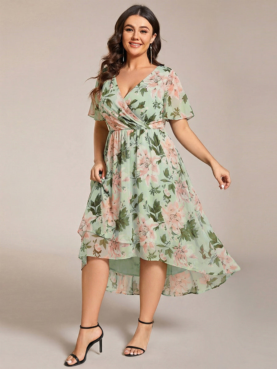 Funkelndes Abendkleid in A-Linie mit Empire-Taille und langen ?rmeln #farbe_Grüne Blüten