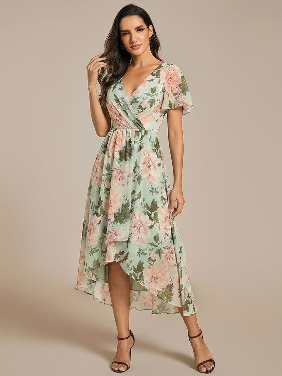 Funkelndes Abendkleid in A-Linie mit Empire-Taille und langen ?rmeln #farbe_Grüne Blüten