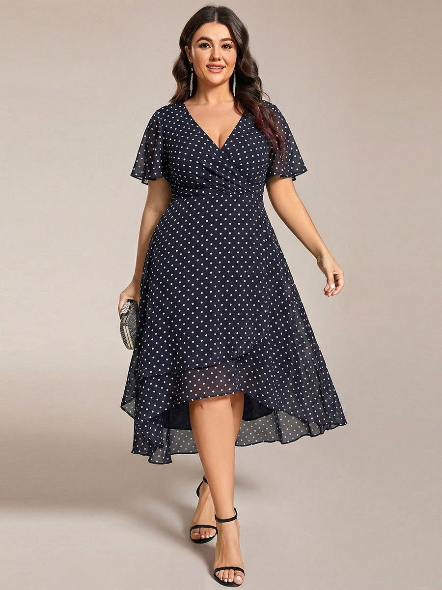 Funkelndes Abendkleid in A-Linie mit Empire-Taille und langen ?rmeln #farbe_Marineblaue Punkte