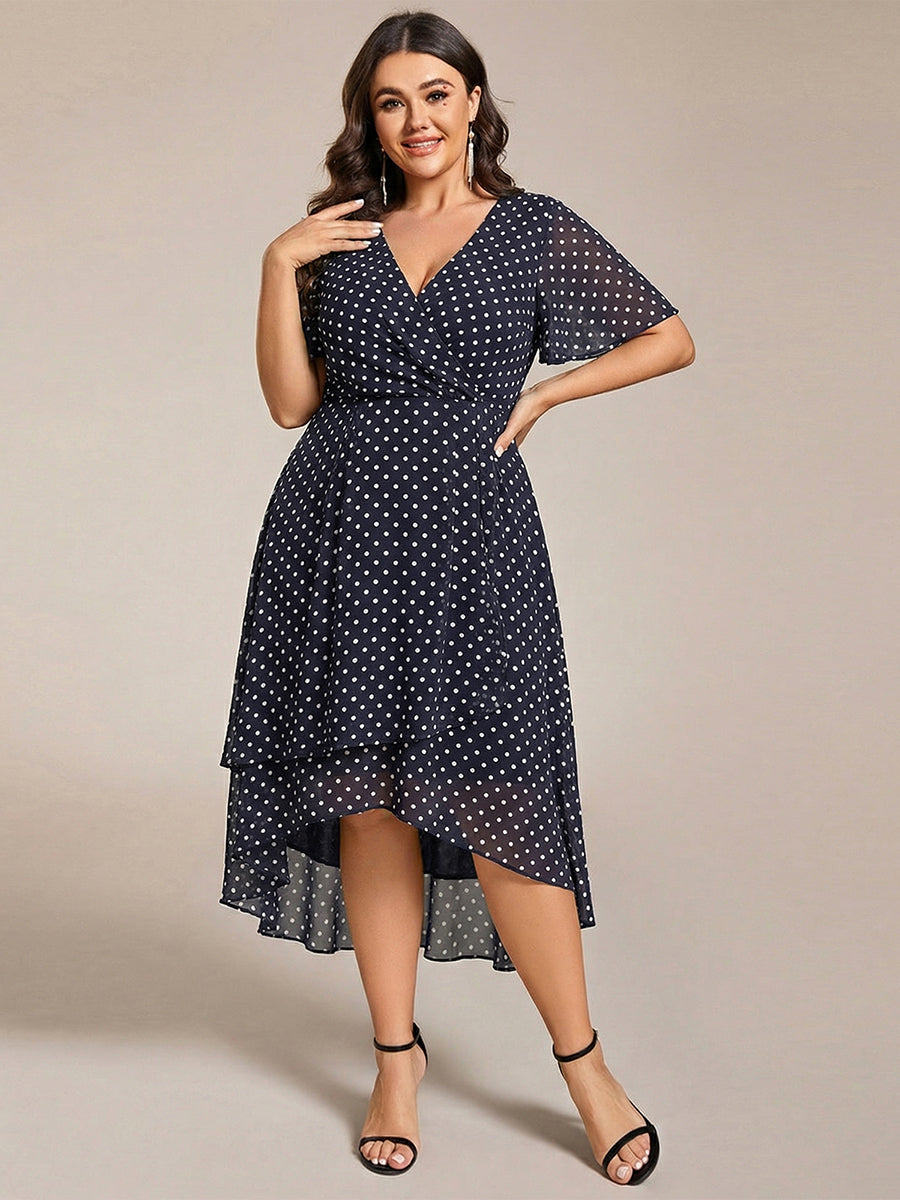 Funkelndes Abendkleid in A-Linie mit Empire-Taille und langen ?rmeln #farbe_Marineblaue Punkte