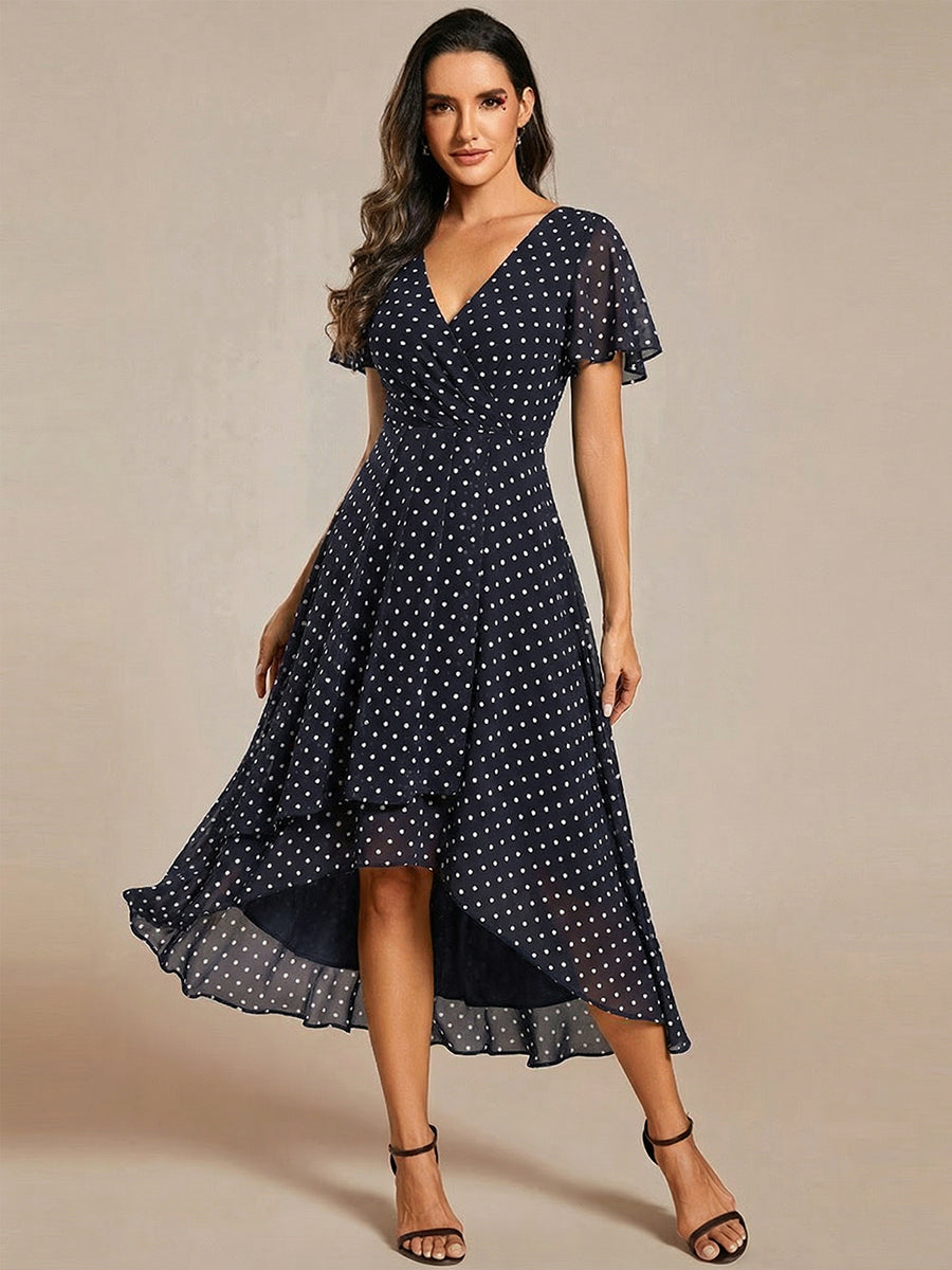 Funkelndes Abendkleid in A-Linie mit Empire-Taille und langen ?rmeln #farbe_Marineblaue Punkte