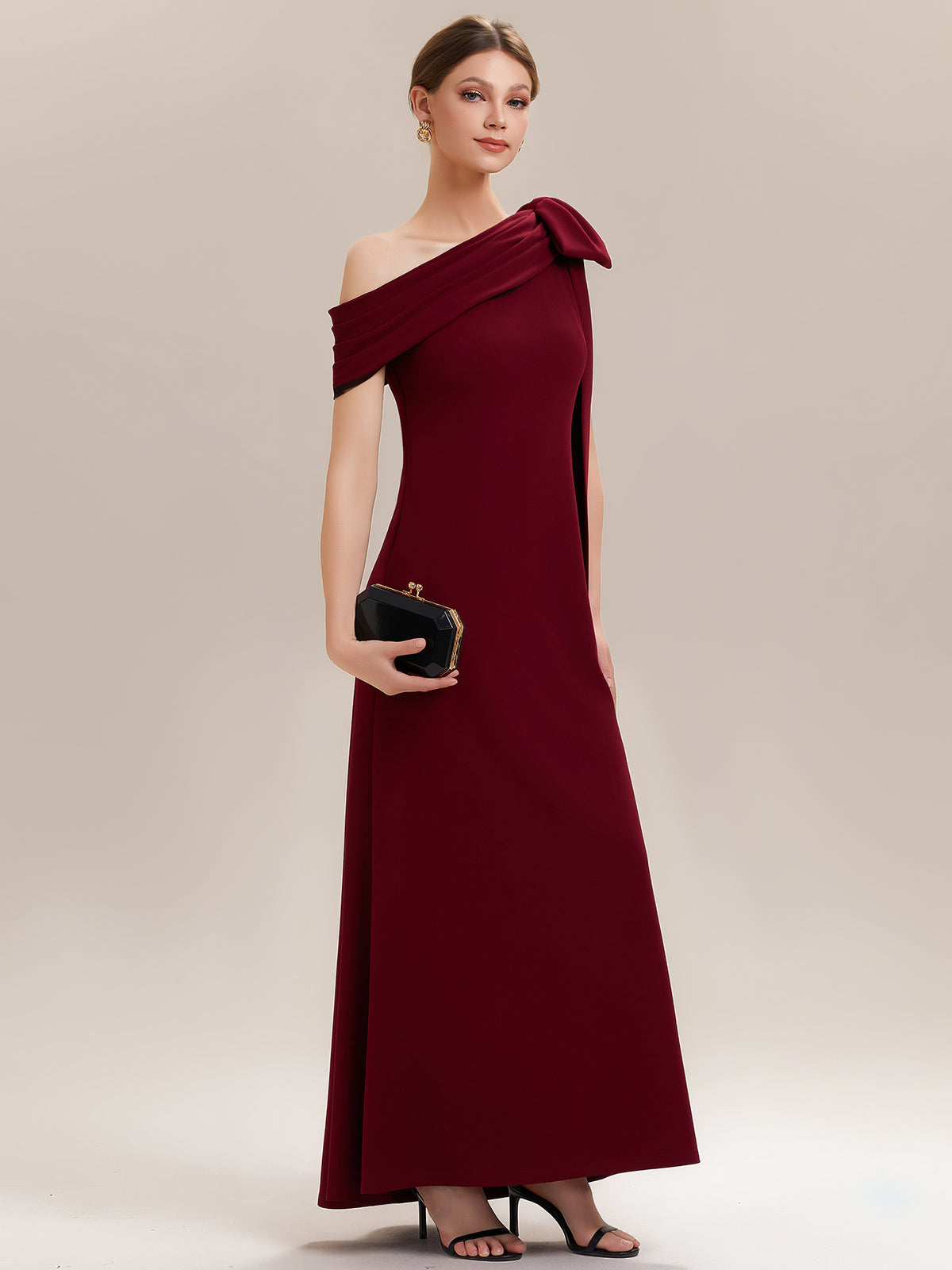 Maxikleid Ohne Träger Sheath Schnitt Strickstoff Schleifendetail Raffung Design Kleid #Farbe_Dunkelrot