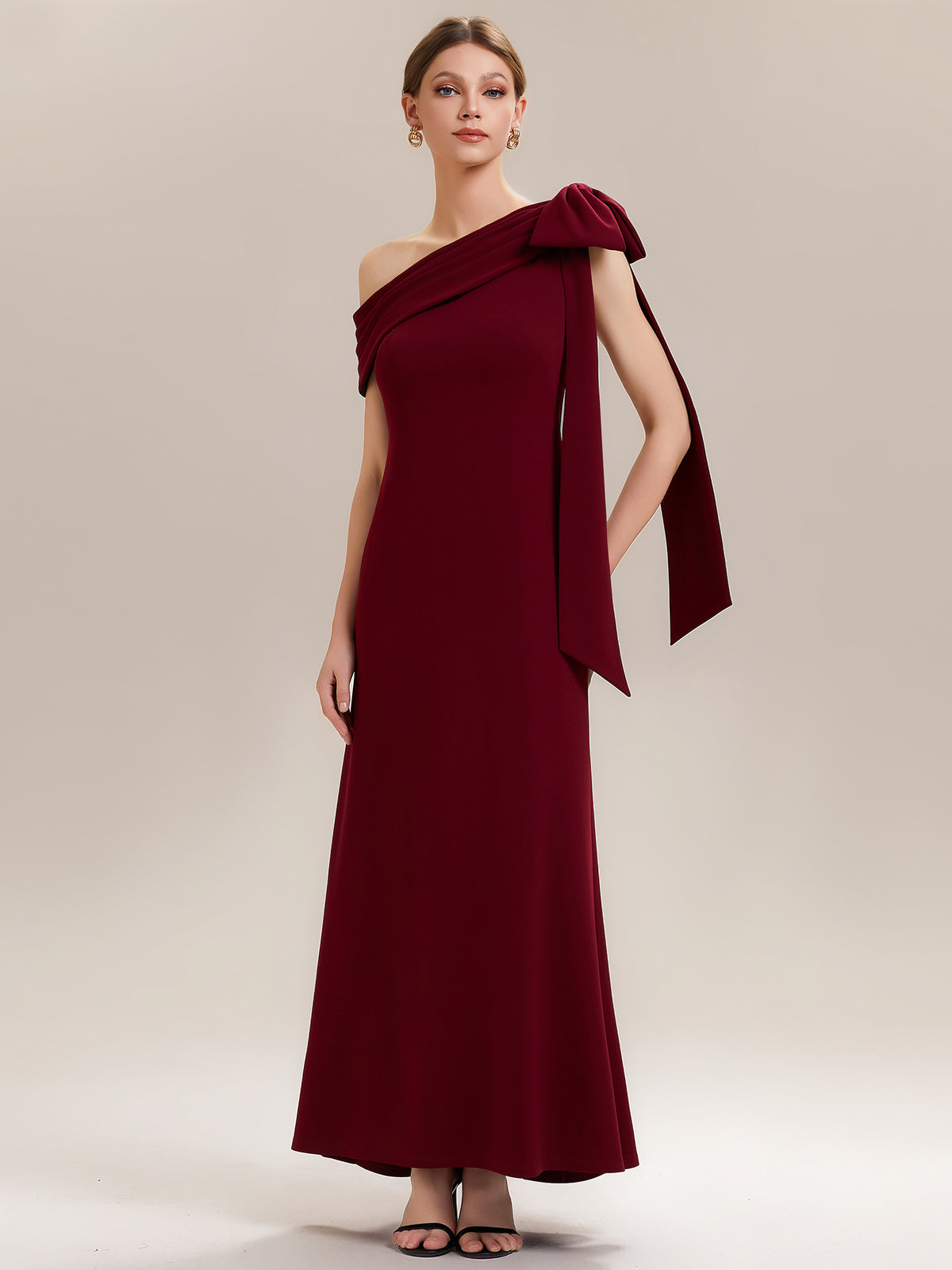 Maxikleid Ohne Träger Sheath Schnitt Strickstoff Schleifendetail Raffung Design Kleid #Farbe_Dunkelrot