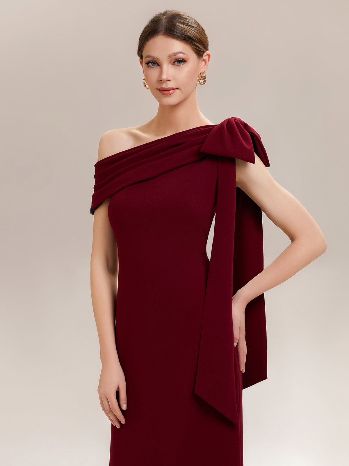 Maxikleid Ohne Träger Sheath Schnitt Strickstoff Schleifendetail Raffung Design Kleid #Farbe_Dunkelrot