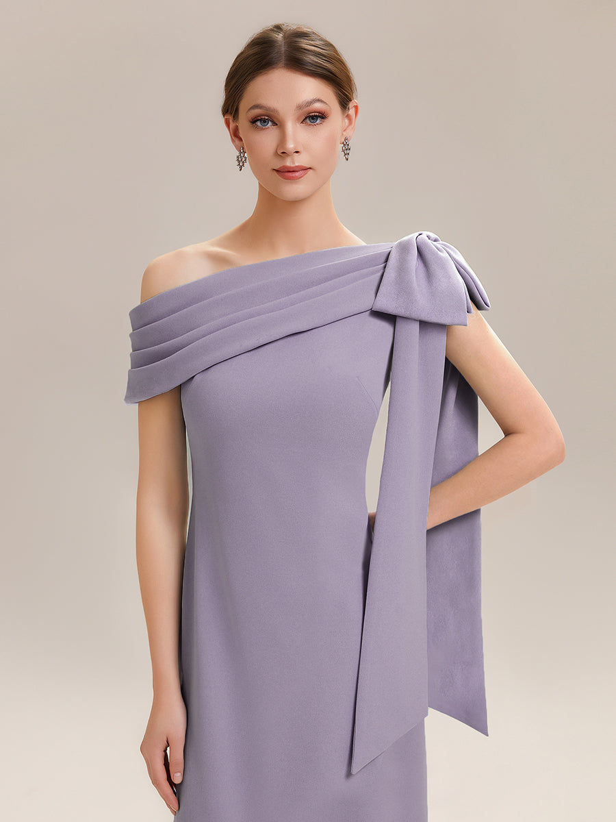 Maxikleid Ohne Träger Sheath Schnitt Strickstoff Schleifendetail Raffung Design Kleid #Farbe_Mattflieder