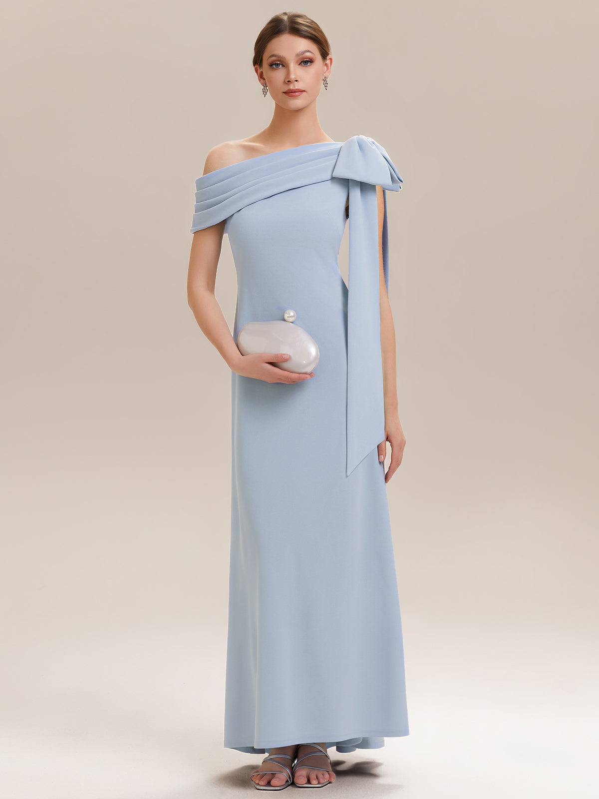 Maxikleid Ohne Träger Sheath Schnitt Strickstoff Schleifendetail Raffung Design Kleid #Farbe_Eisblau