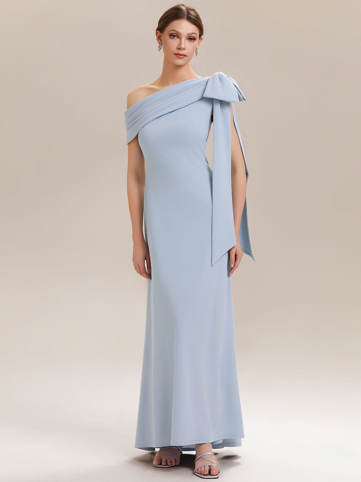 Maxikleid Ohne Träger Sheath Schnitt Strickstoff Schleifendetail Raffung Design Kleid #Farbe_Eisblau
