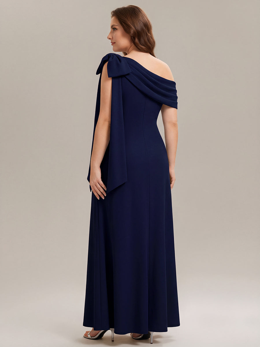 Maxikleid Ohne Träger Sheath Schnitt Strickstoff Schleifendetail Raffung Design Kleid #Farbe_Marineblau