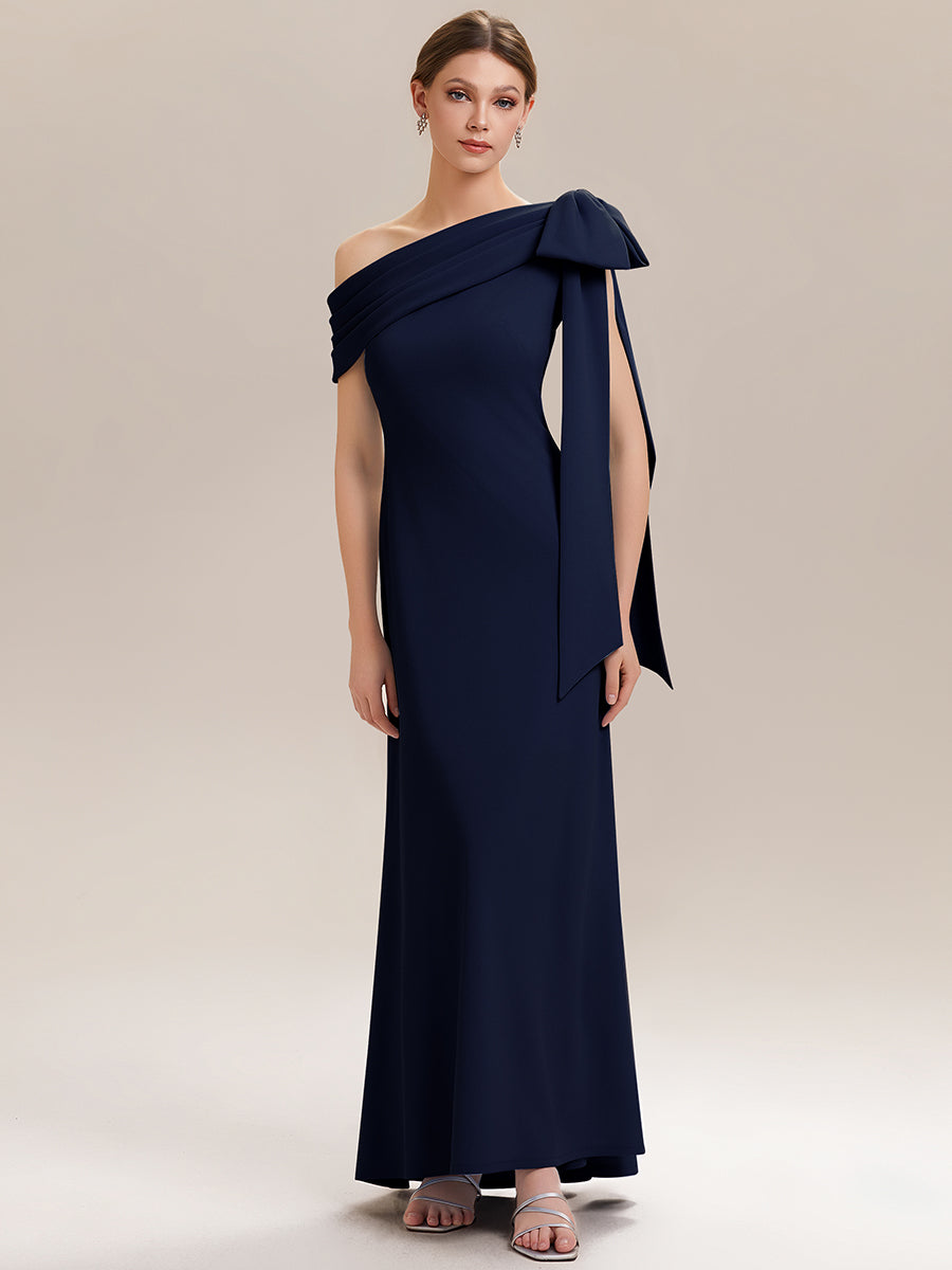 Maxikleid Ohne Träger Sheath Schnitt Strickstoff Schleifendetail Raffung Design Kleid #Farbe_Marineblau