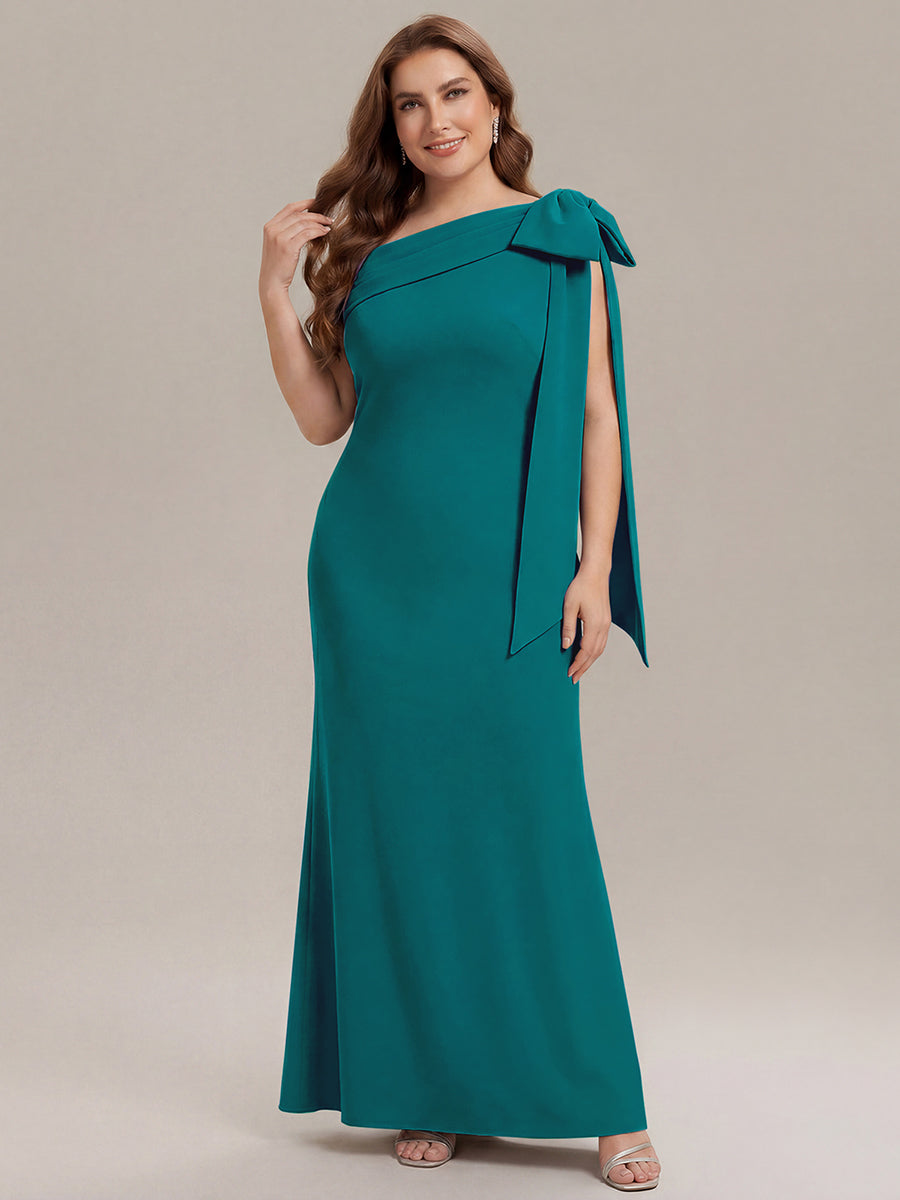 Maxikleid Ohne Träger Sheath Schnitt Strickstoff Schleifendetail Raffung Design Kleid #Farbe_Petrol