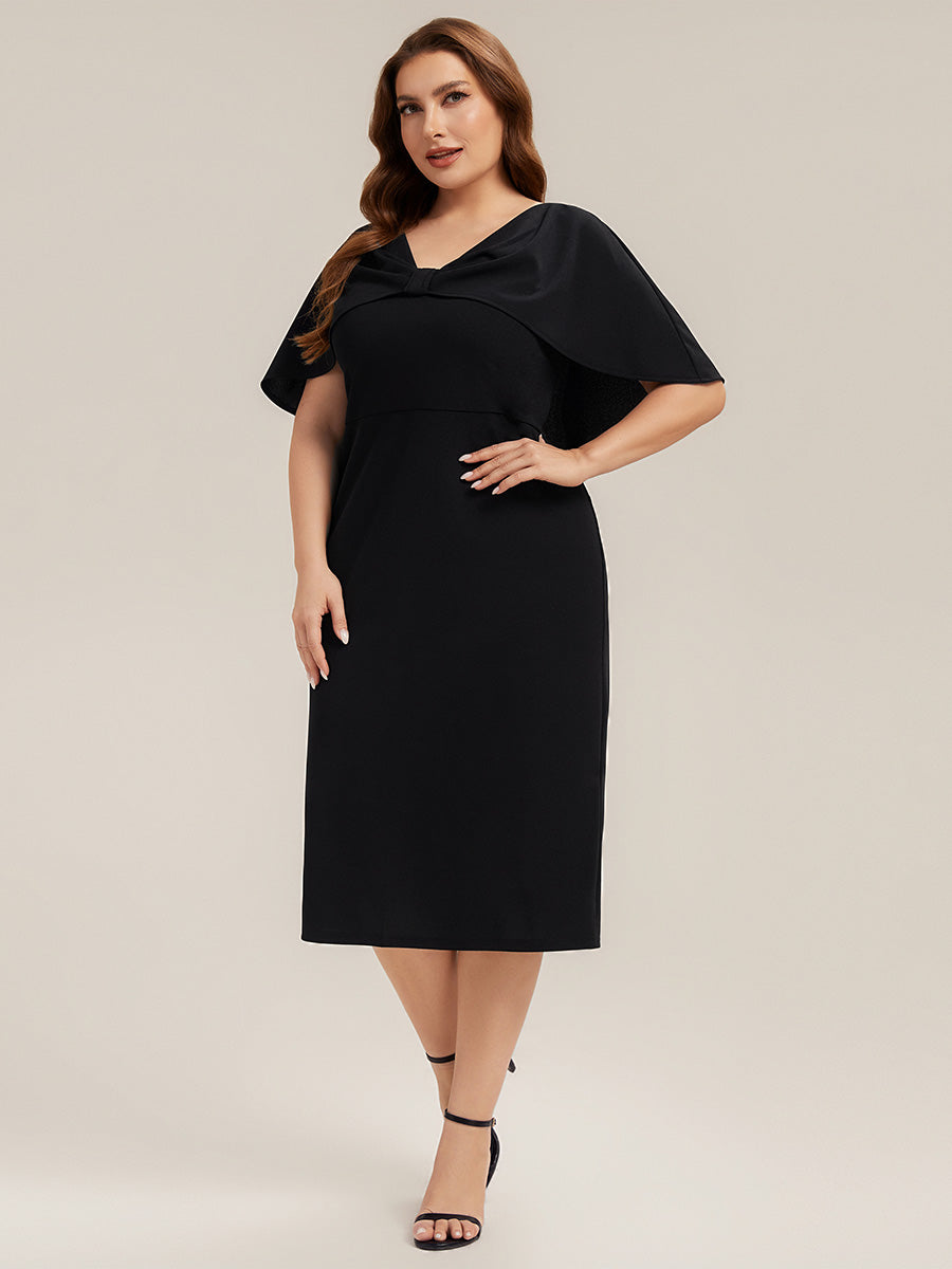 Crepe-Kleid mit Schalärmeln und V-Ausschnitt für Hochzeitsgäste hochzeitsgastkleid #Farbe_Schwarz
