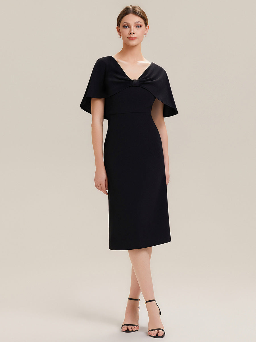 Crepe-Kleid mit Schalärmeln und V-Ausschnitt für Hochzeitsgäste hochzeitsgastkleid #Farbe_Schwarz