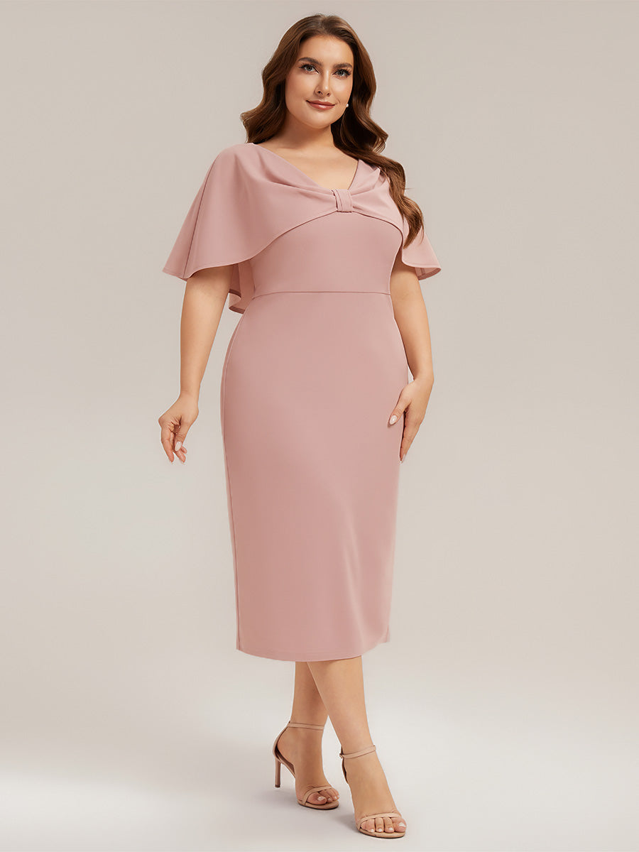 Crepe-Kleid mit Schalärmeln und V-Ausschnitt für Hochzeitsgäste hochzeitsgastkleid #Farbe_Altrosa