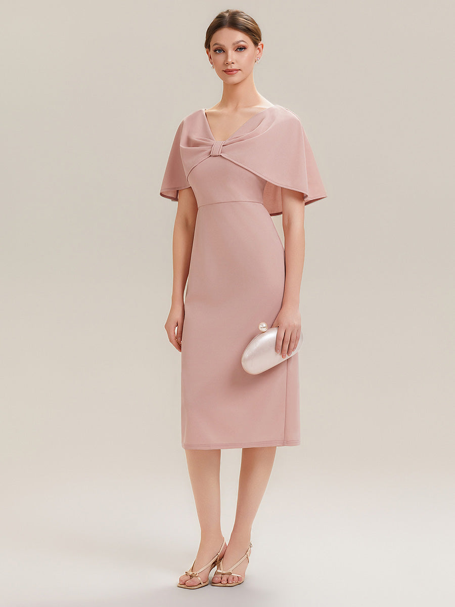 Crepe-Kleid mit Schalärmeln und V-Ausschnitt für Hochzeitsgäste hochzeitsgastkleid #Farbe_Altrosa