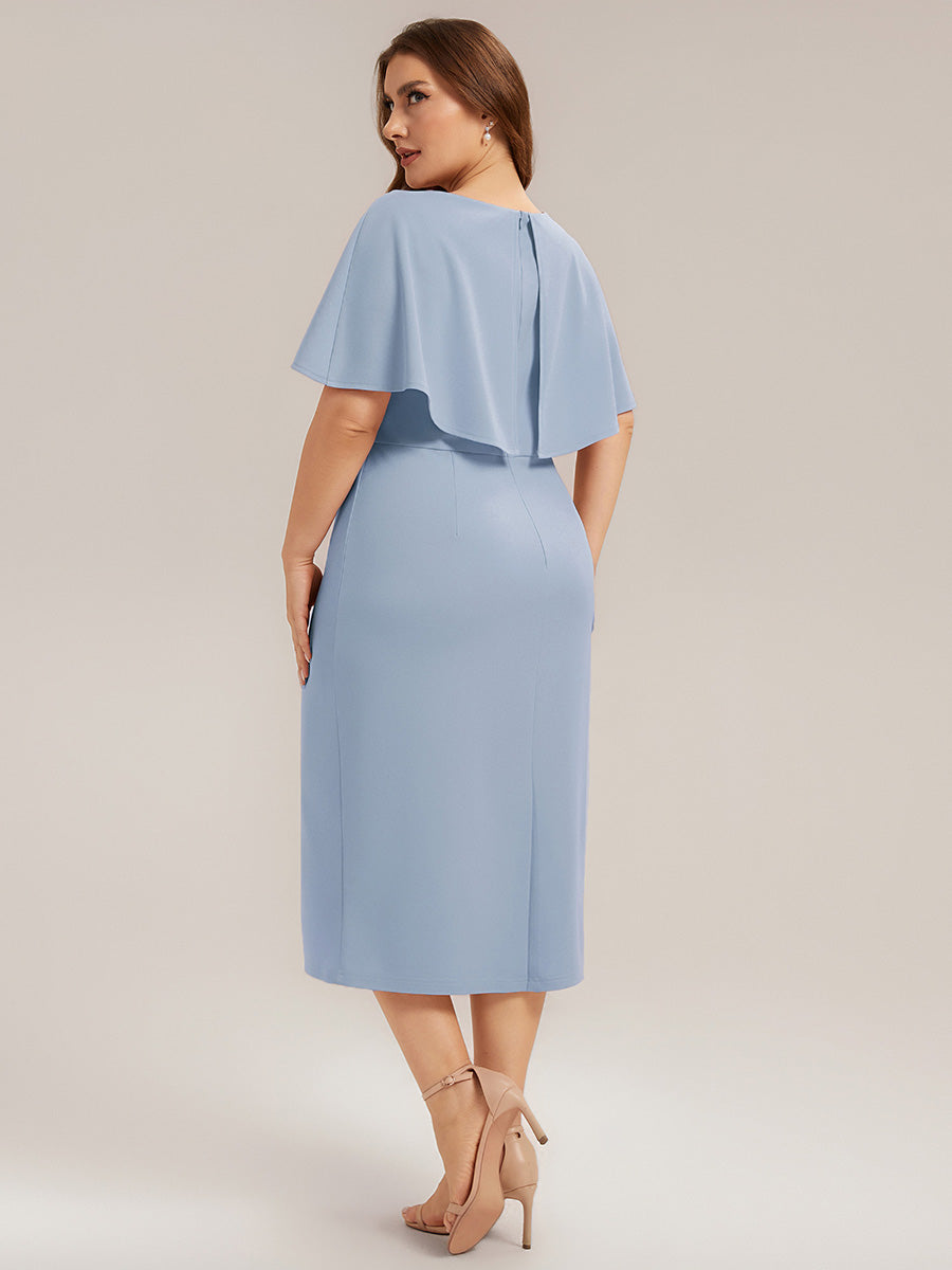 Crepe-Kleid mit Schalärmeln und V-Ausschnitt für Hochzeitsgäste hochzeitsgastkleid #Farbe_Eisblau
