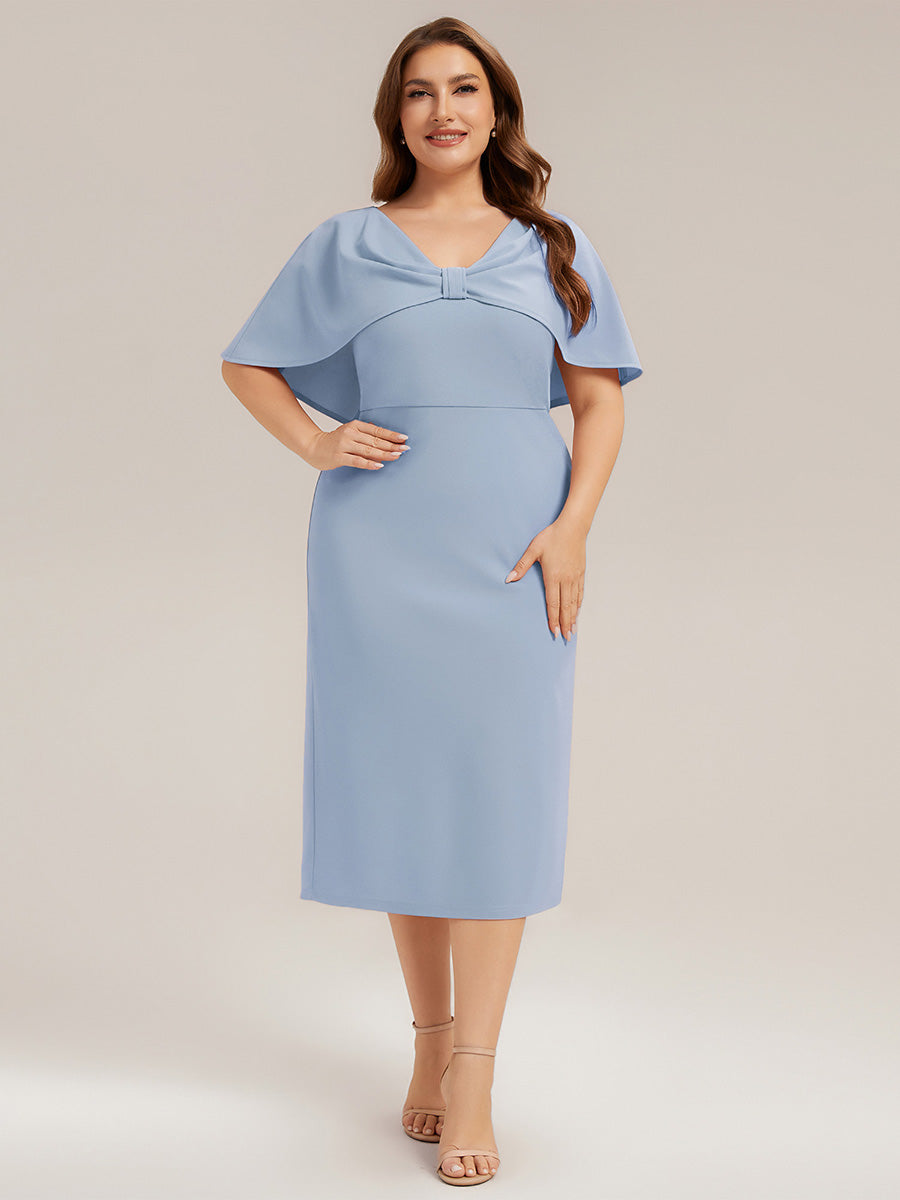 Crepe-Kleid mit Schalärmeln und V-Ausschnitt für Hochzeitsgäste hochzeitsgastkleid #Farbe_Eisblau
